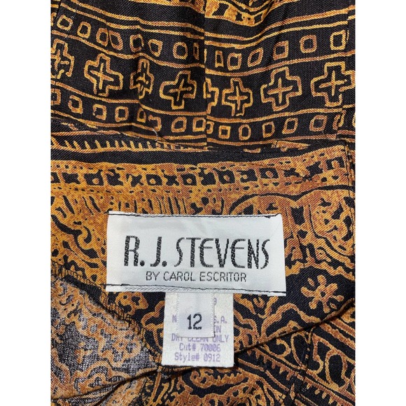 Vintage R.J. Stevens Brown Black Print Faux Wrap Midi Dress       Size: 12 - Picture 3 of 3